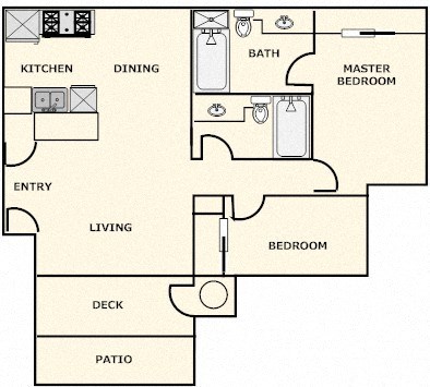 Floor plan for 2 beds, 2 baths, 890 sqft